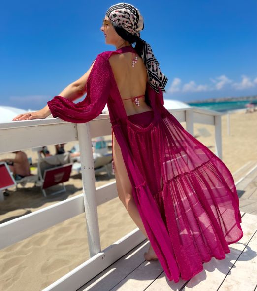 Magenta- růžový plášť, šaty na pláž 